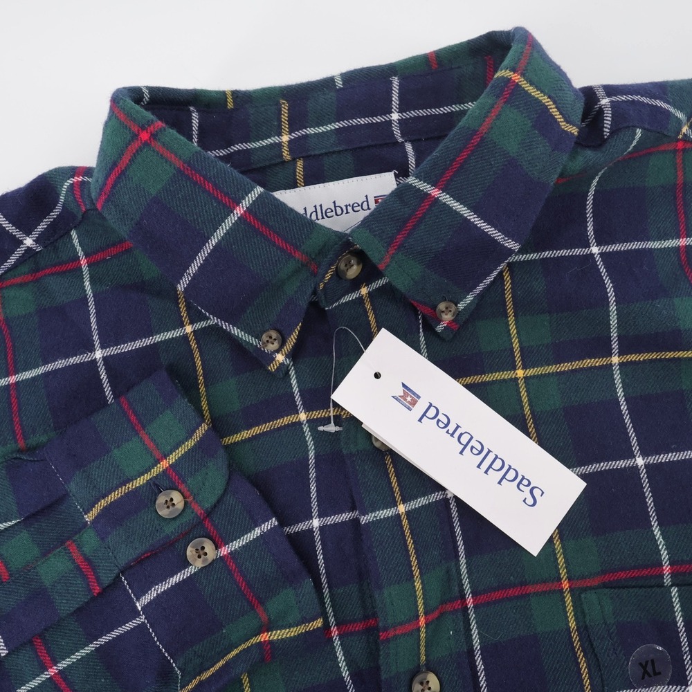 NEW Saddlebred Classic Fit Plaid Flannel Navy Long Sleeve Men XL Shirt